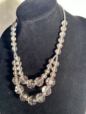 Vintage Graduated Faceted Clear Gray Crystal Bead Strand Necklace 22 Inch